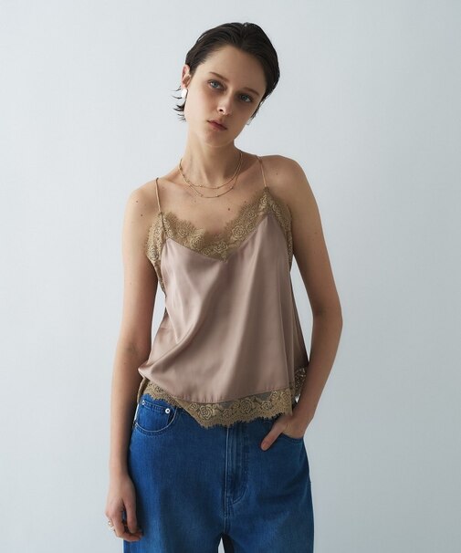 【手洗い可】サテンレースキャミソール