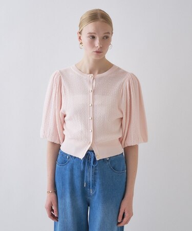 【手洗い可】パフスリーブニットカーディガン