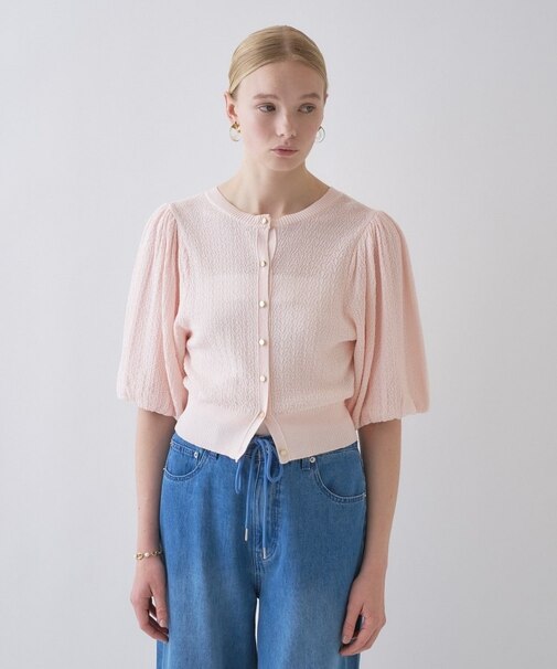 【手洗い可】パフスリーブニットカーディガン