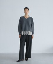【WEB限定カラーあり】Vネックラメガーターニット