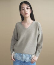 【WEB限定カラーあり】Vネックラメガーターニット