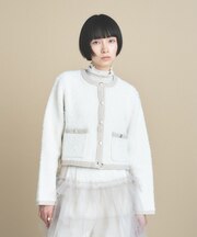 配色ブークレニット クルーネックカーディガン