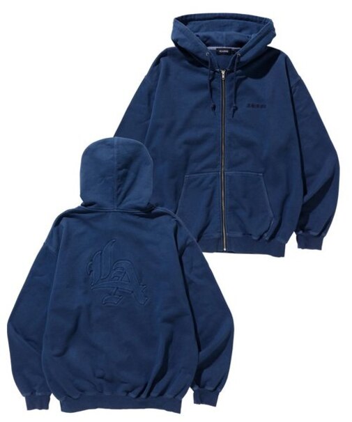 PIGMENT DYED EMBOSS LOGO ZIP HOODED SWEAT