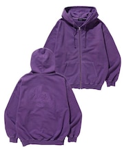 PIGMENT DYED EMBOSS LOGO ZIP HOODED SWEAT
