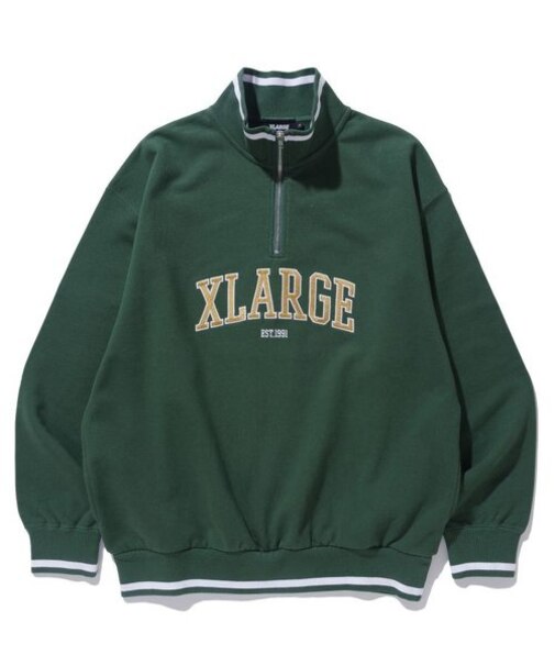 STRIPED RIB HALF ZIP SWEATSHIRT