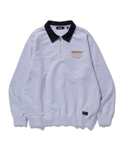 DENIM COLLAR HALF ZIP SWEATSHIRT