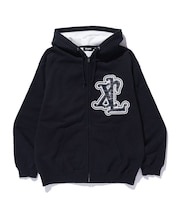 PATCHED THERMAL ZIP UP HOODED SWEATSHIRT