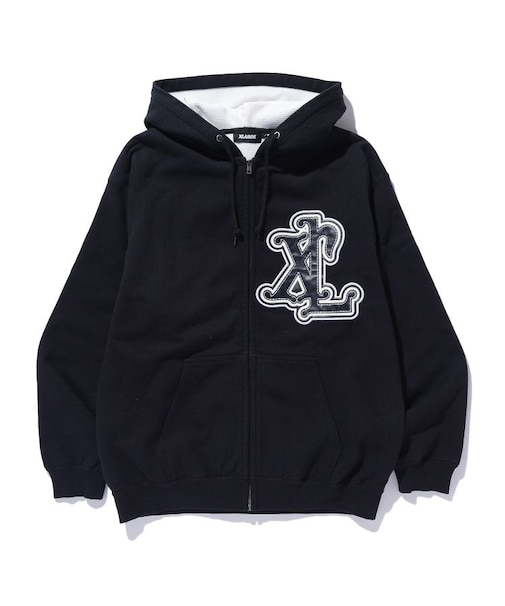 PATCHED THERMAL ZIP UP HOODED SWEATSHIRT