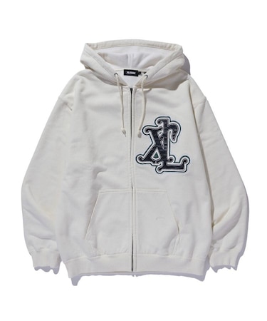 PATCHED THERMAL ZIP UP HOODED SWEATSHIRT