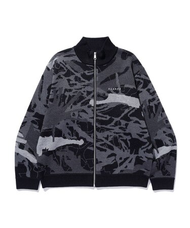 GEOMETRIC ZIP UP KNIT SWEATER