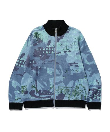 GEOMETRIC ZIP UP KNIT SWEATER