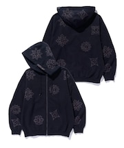 ALLOVER EMBROIDERY ZIP UP HOODED SWEATSHIRT