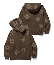 ALLOVER EMBROIDERY ZIP UP HOODED SWEATSHIRT