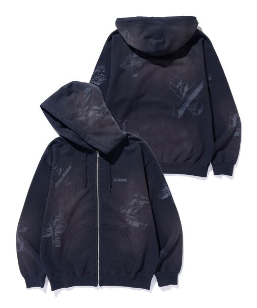 GEOMETRIC ZIP UP HOODED SWEATSHIRT