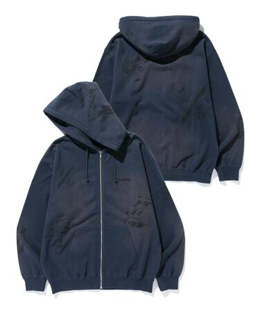 GEOMETRIC ZIP UP HOODED SWEATSHIRT