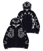JACQUARD FUZZY ZIP UP HOODED SWEATER
