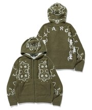 JACQUARD FUZZY ZIP UP HOODED SWEATER