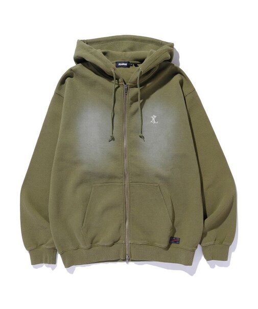 FADED WAFFLE ZIP UP HOODED SWEATSHIRT