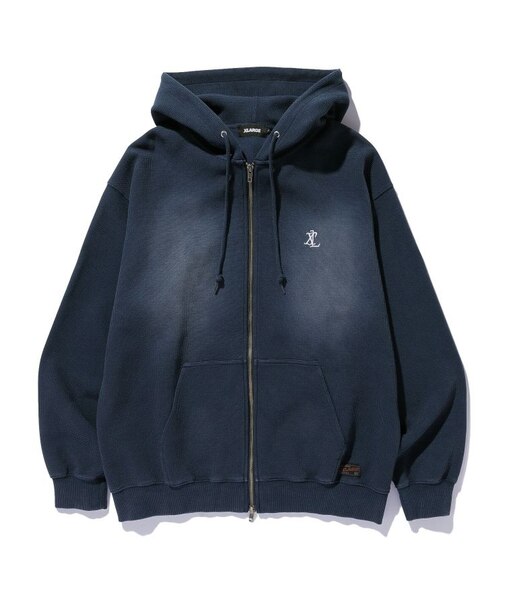 FADED WAFFLE ZIP UP HOODED SWEATSHIRT