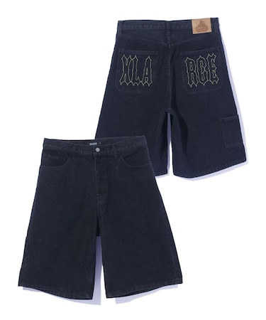 STITCHED LOGO DENIM SHORTS