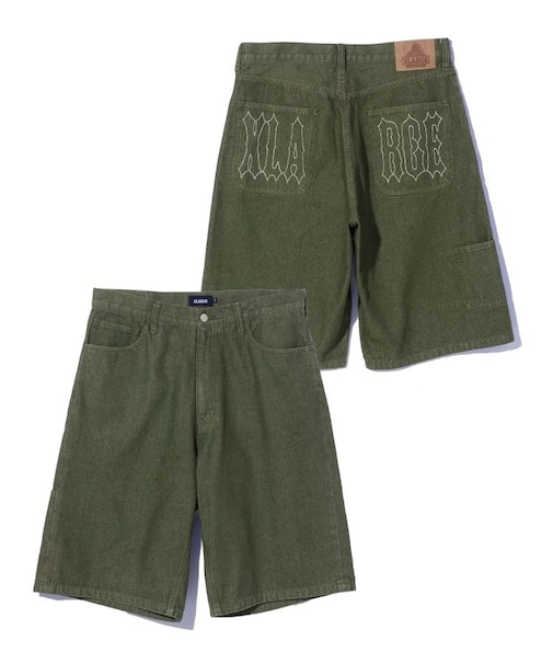 STITCHED LOGO DENIM SHORTS