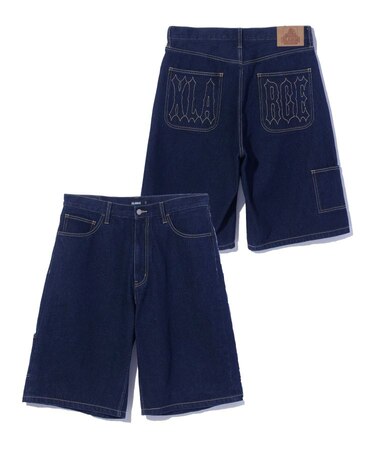 STITCHED LOGO DENIM SHORTS