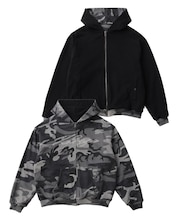 REVERSIBLE CAMO ZIP HOODED SWEATSHIRT