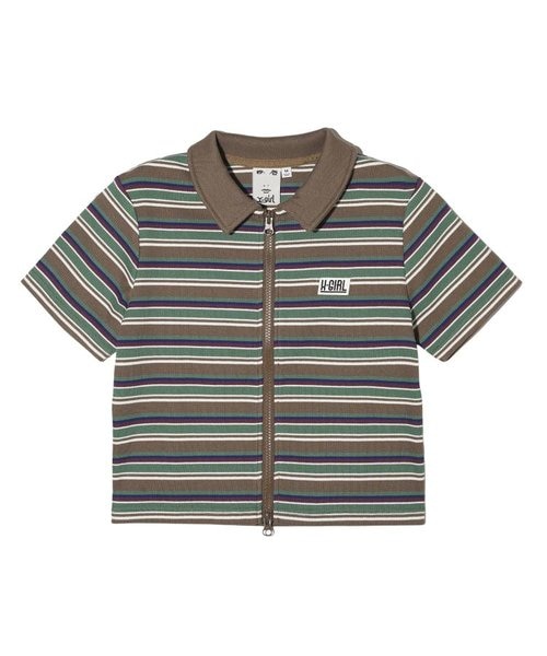 トップス s STRIPED ZIP UP S/S TOP｜エックスガールの通販｜&mall（アンド