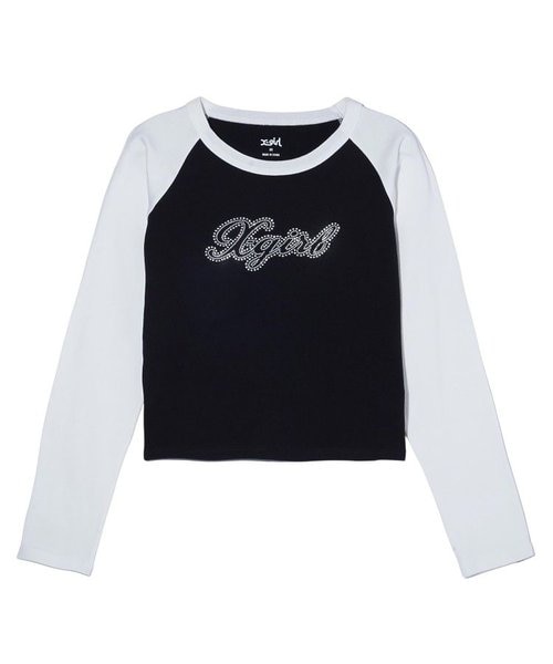 RHINESTONE SCRIPT LOGO L/S RAGLAN BABY TEE｜エックスガールの