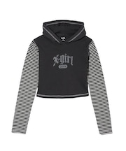 STRIPED SLEEVE COMPACT HOODED TOP