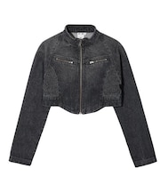 ZIP UP STAND COLLAR DENIM JACKET