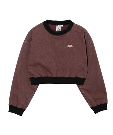 WOVEN CROPPED CREWNECK TOP