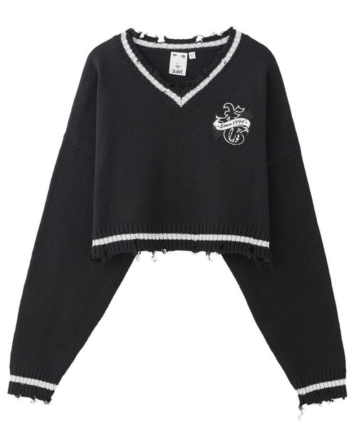 EMBLEM V-NECK KNIT TOP｜エックスガールの通販｜&mall（アンド