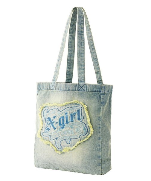 FADED LOGO PATCH DENIM TOTE BAG
