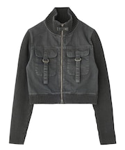 RIB SLEEVE DENIM JACKET