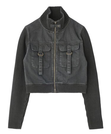 RIB SLEEVE DENIM JACKET