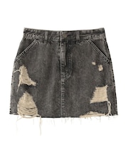 DISTRESSED DENIM MINI SKIRT