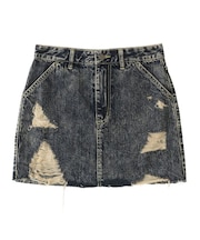 DISTRESSED DENIM MINI SKIRT
