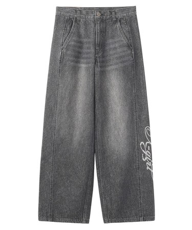 RHINESTONE LOGO LOOSE DENIM PANTS