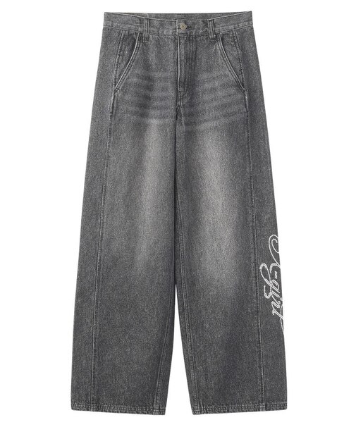 RHINESTONE LOGO LOOSE DENIM PANTS