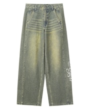 RHINESTONE LOGO LOOSE DENIM PANTS