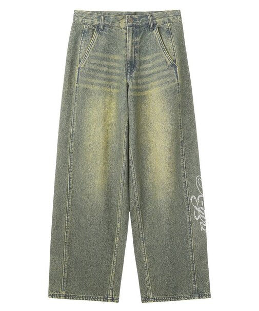 RHINESTONE LOGO LOOSE DENIM PANTS