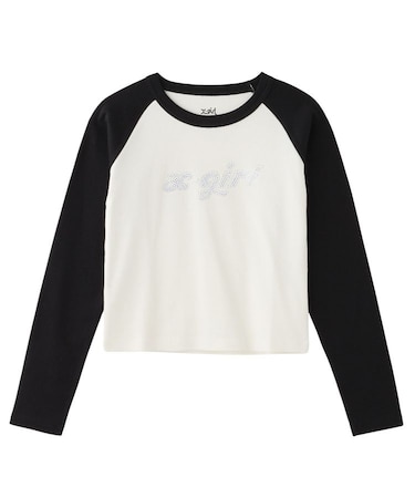 BI COLOR RHINESTONE LOGO RAGLAN L/S BABY TEE