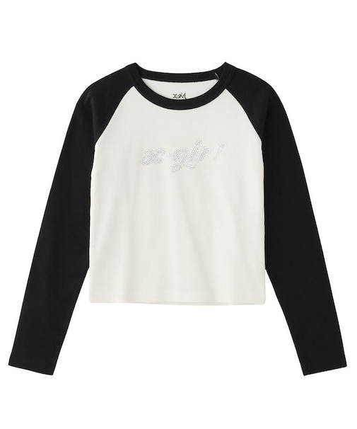 BI COLOR RHINESTONE LOGO RAGLAN L/S BABY TEE