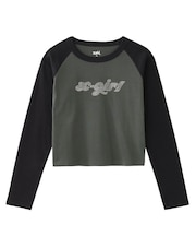 BI COLOR RHINESTONE LOGO RAGLAN L/S BABY TEE