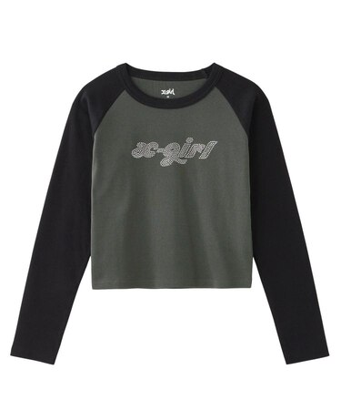 BI COLOR RHINESTONE LOGO RAGLAN L/S BABY TEE