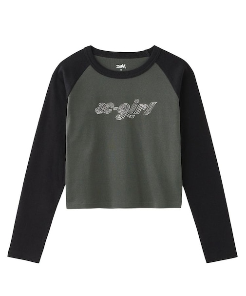 BI COLOR RHINESTONE LOGO RAGLAN L/S BABY TEE