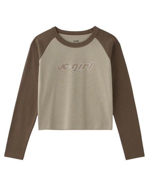 BI COLOR RHINESTONE LOGO RAGLAN L/S BABY TEE