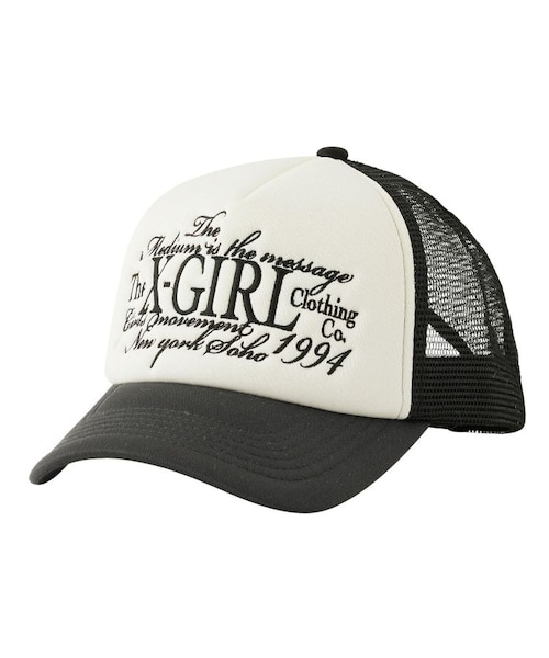 LETTERING LOGO EMBROIDERED TRUCKER CAP｜エックスガールの通販