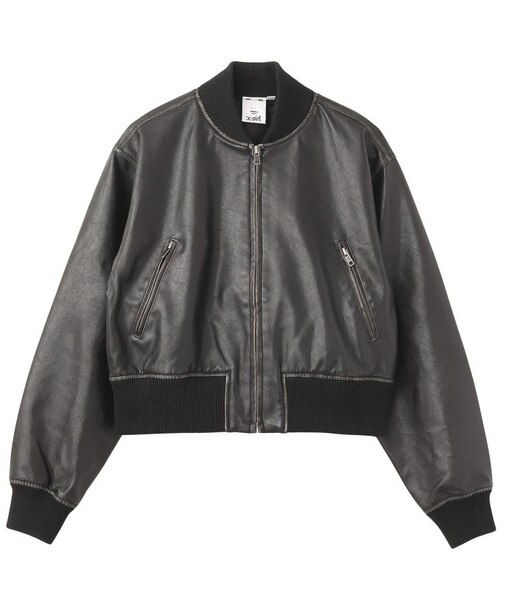 DISTRESSED FAUX LEATHER COMPACT BLOUSON